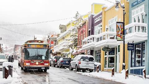 Park City Main Street during a winter snow storm.