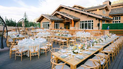 Summer wedding reception on the deck at Empire Canyon Lodge.