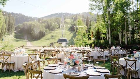 Summer wedding dinner at Deer Valley's Empire Canyon Lawn.