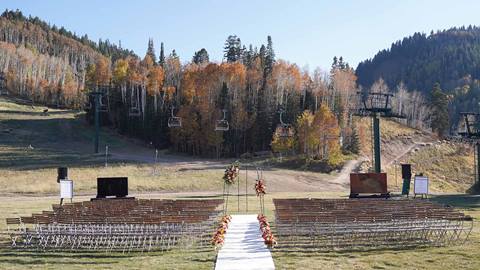 Deer Valley's wedding ceremony venue Silver Lake Lawn in the fall.