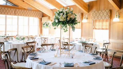 Wedding dinner setup in Deer Valley's Silver Lake Lodge venue.