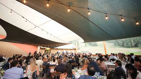 Wedding dinner at Deer Valley's venue Silver Lake Deck.