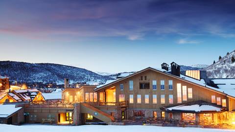 Snow Park Lodge winter exterior at night