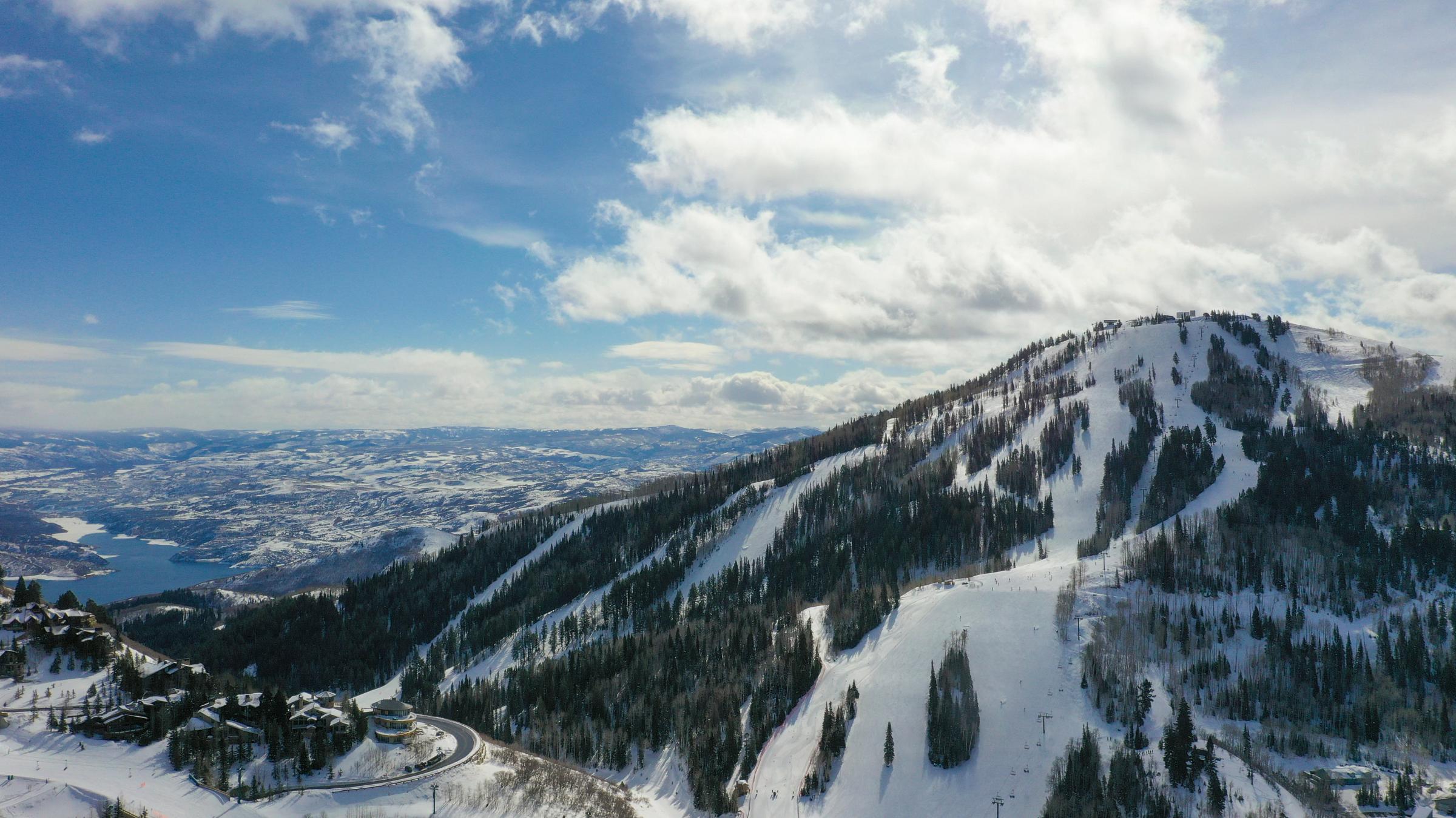 Bald mountain and jordanelle reservoir in the winter