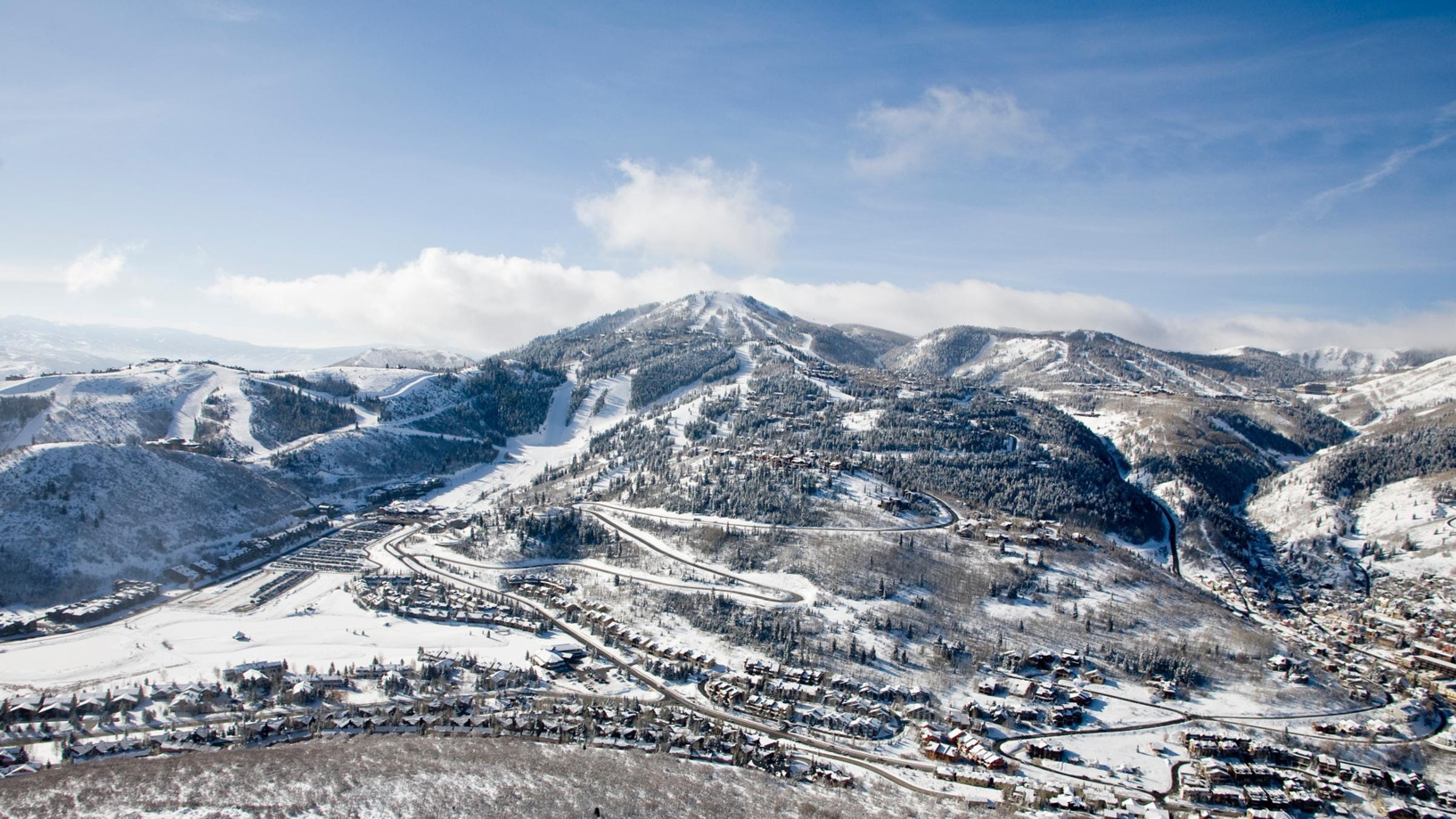 Snow Park base area in the winter time