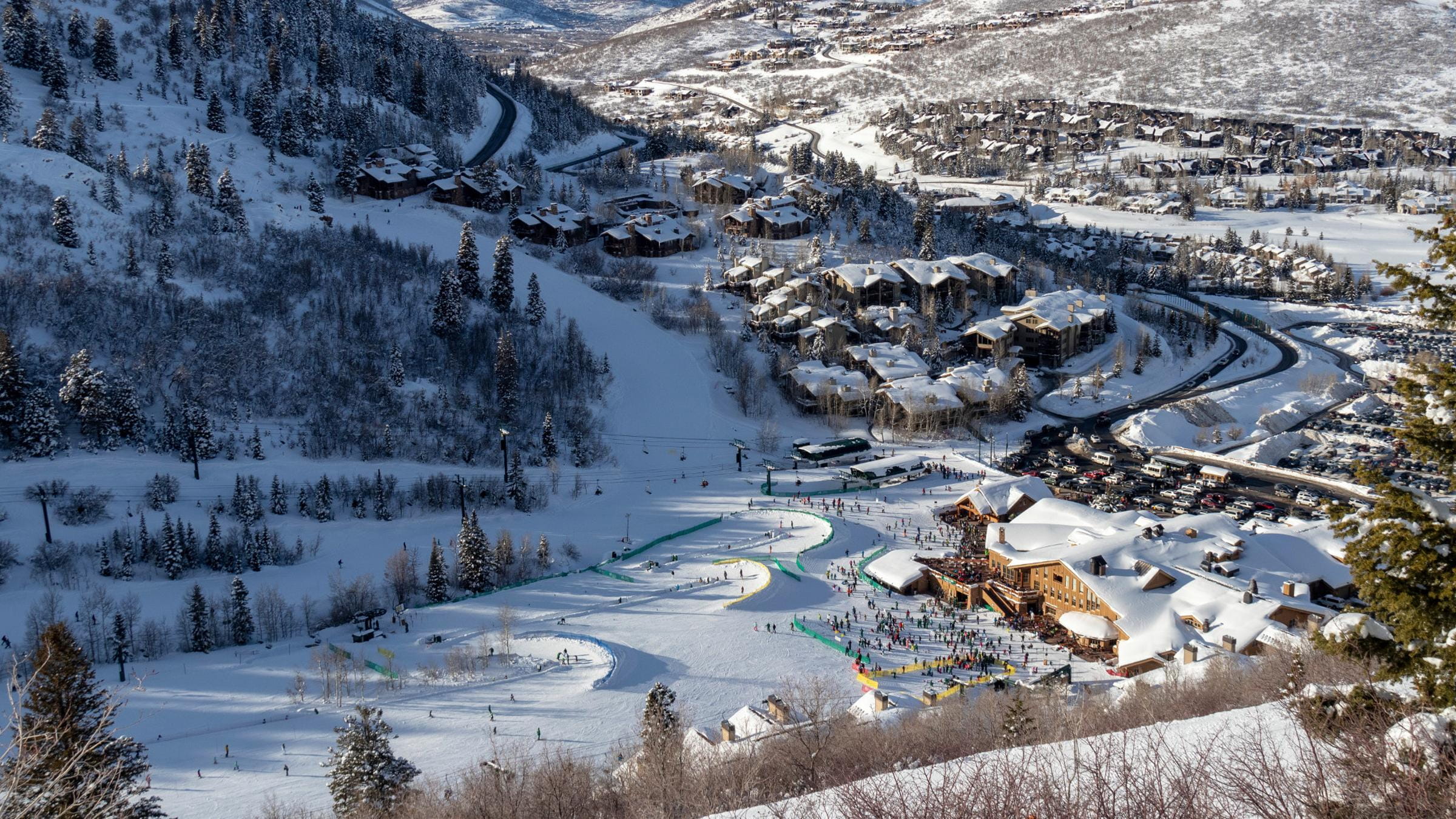 Aerial view of Snow Park Lodge and base