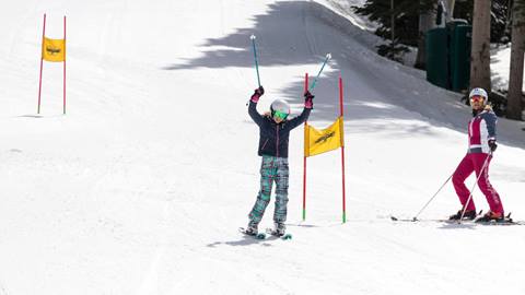 A guest finishing the nastar course