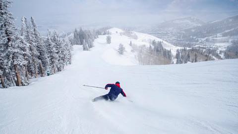 A guest skiing at Deer Valley Resort