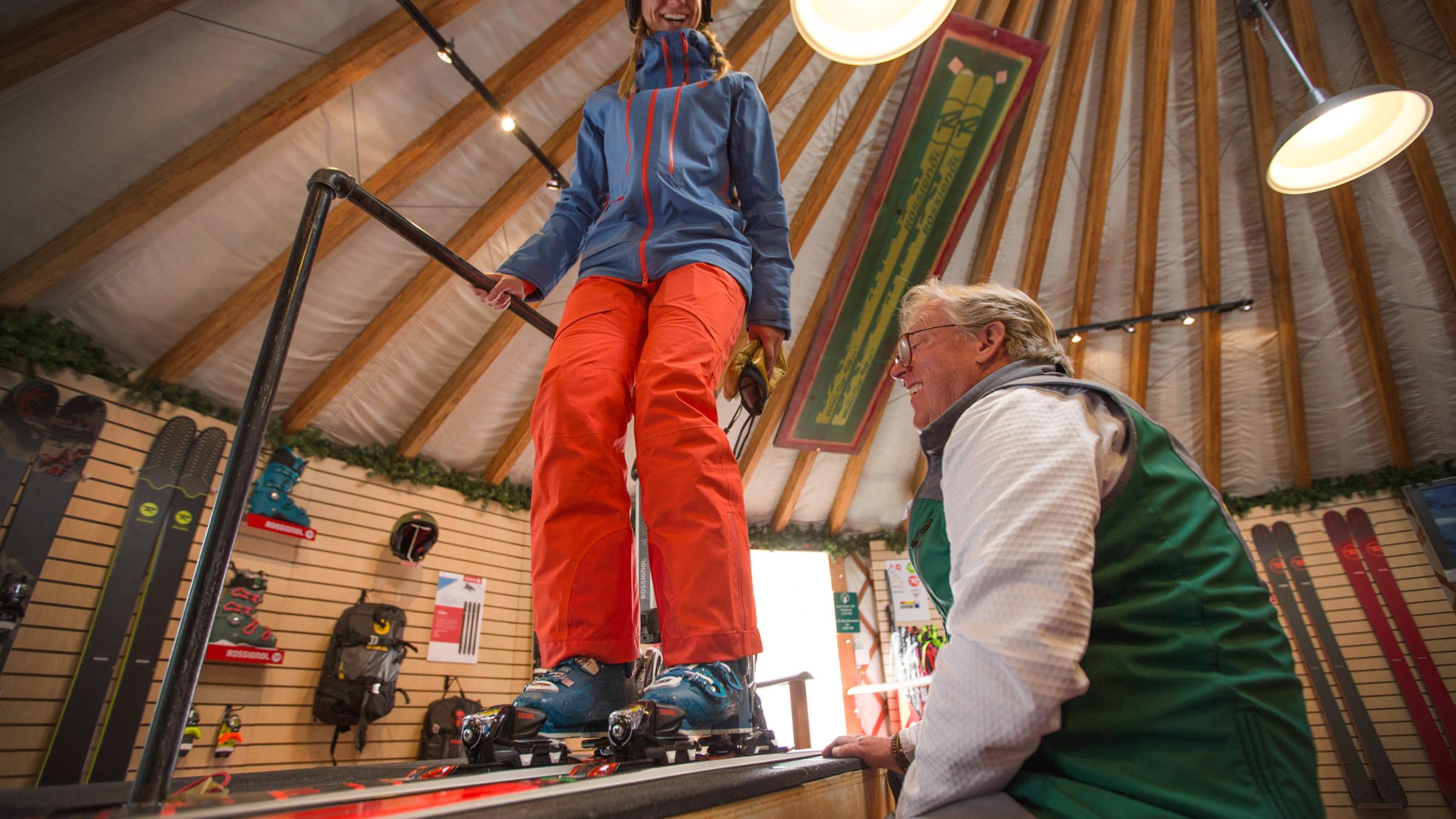 A guest getting fitted in Rossignol Skis