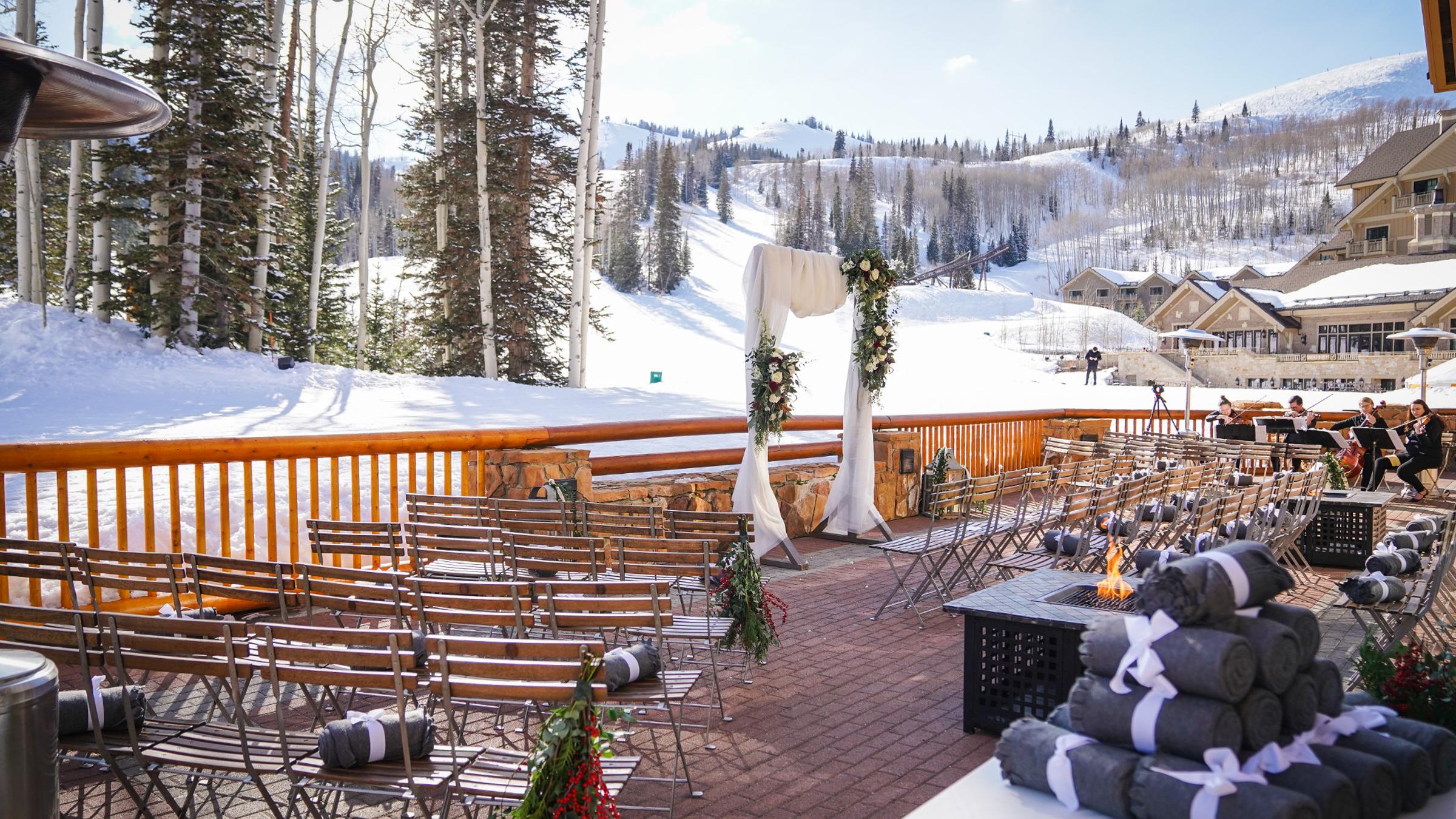 Winter wedding set up at Empire Canyon Lodge