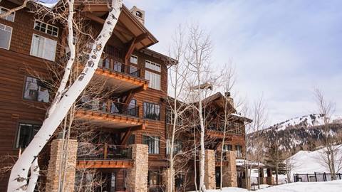 Shooting Star winter exterior with Bald Mountain in the background