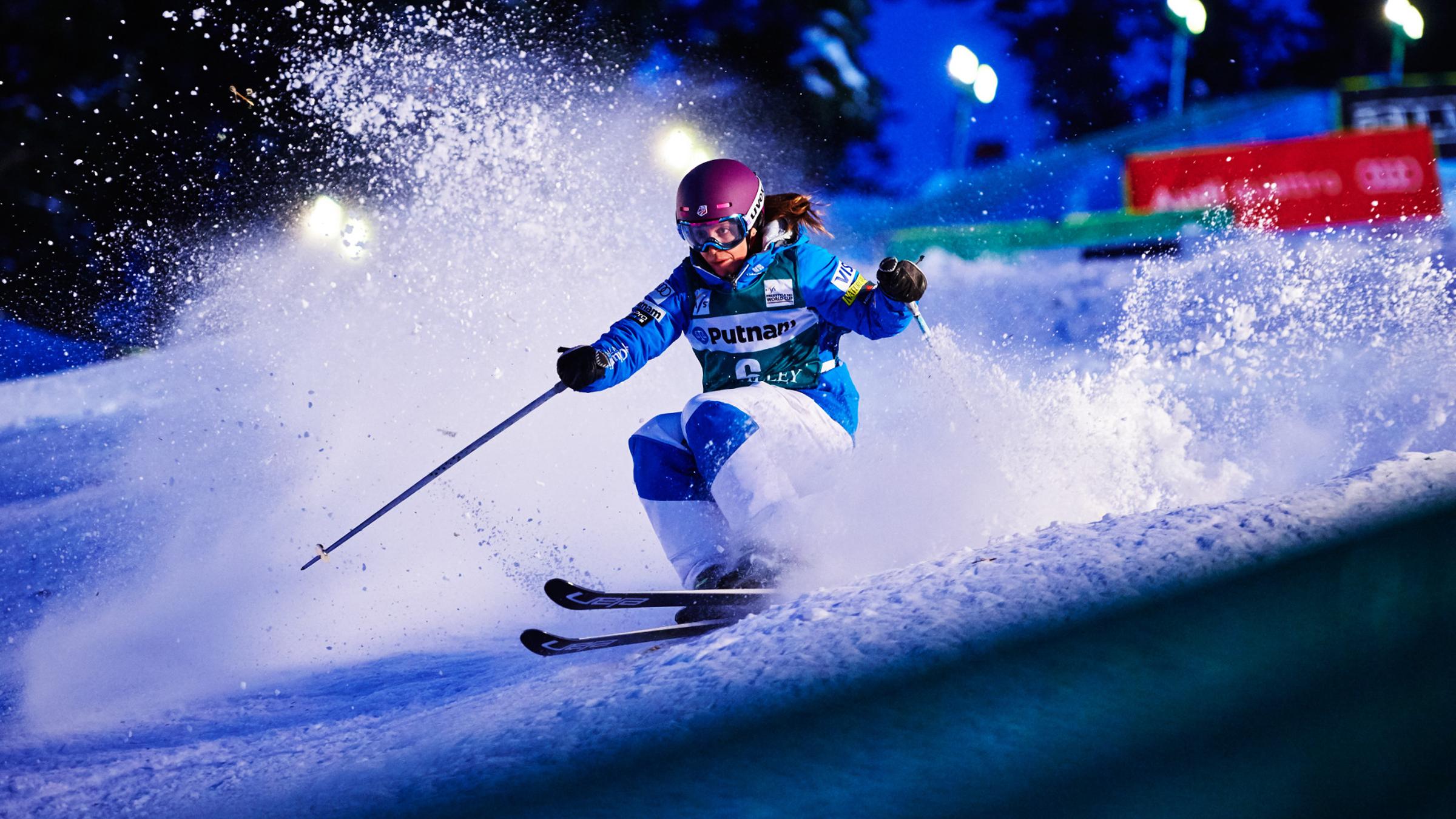 World Cup mogul competition at night