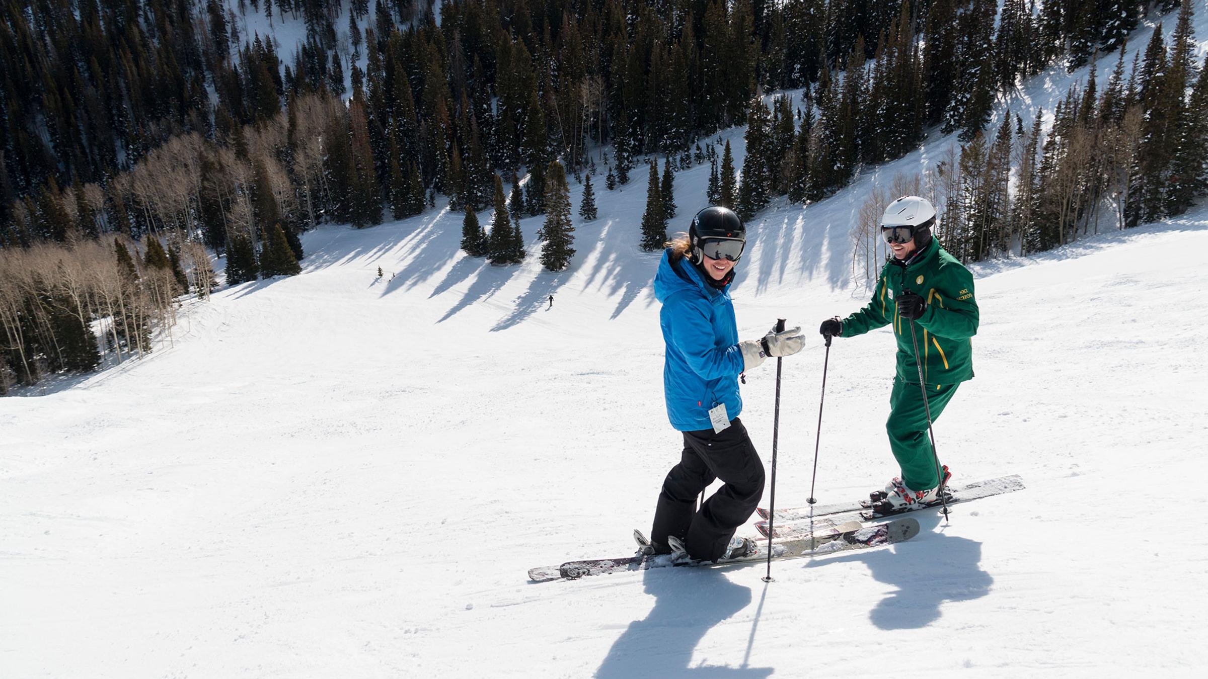A guest taking a ski lesson at Deer Valley Resort