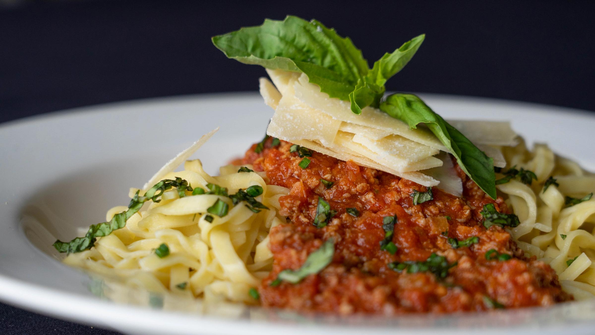 Plated pasta entrée from The Brass Tag at Deer Valley in Park City, UT