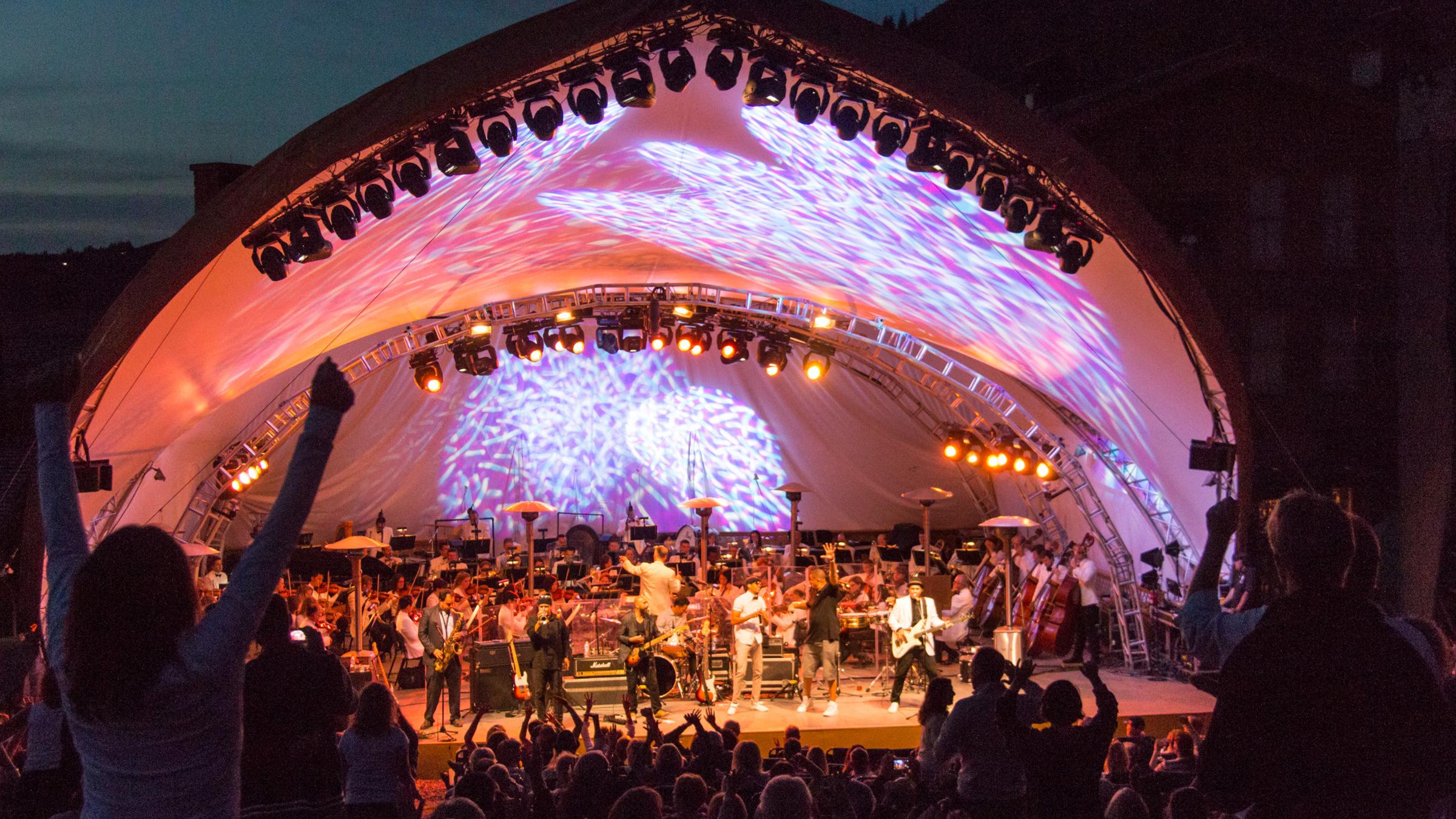 snow park outdoor ampitheater at night