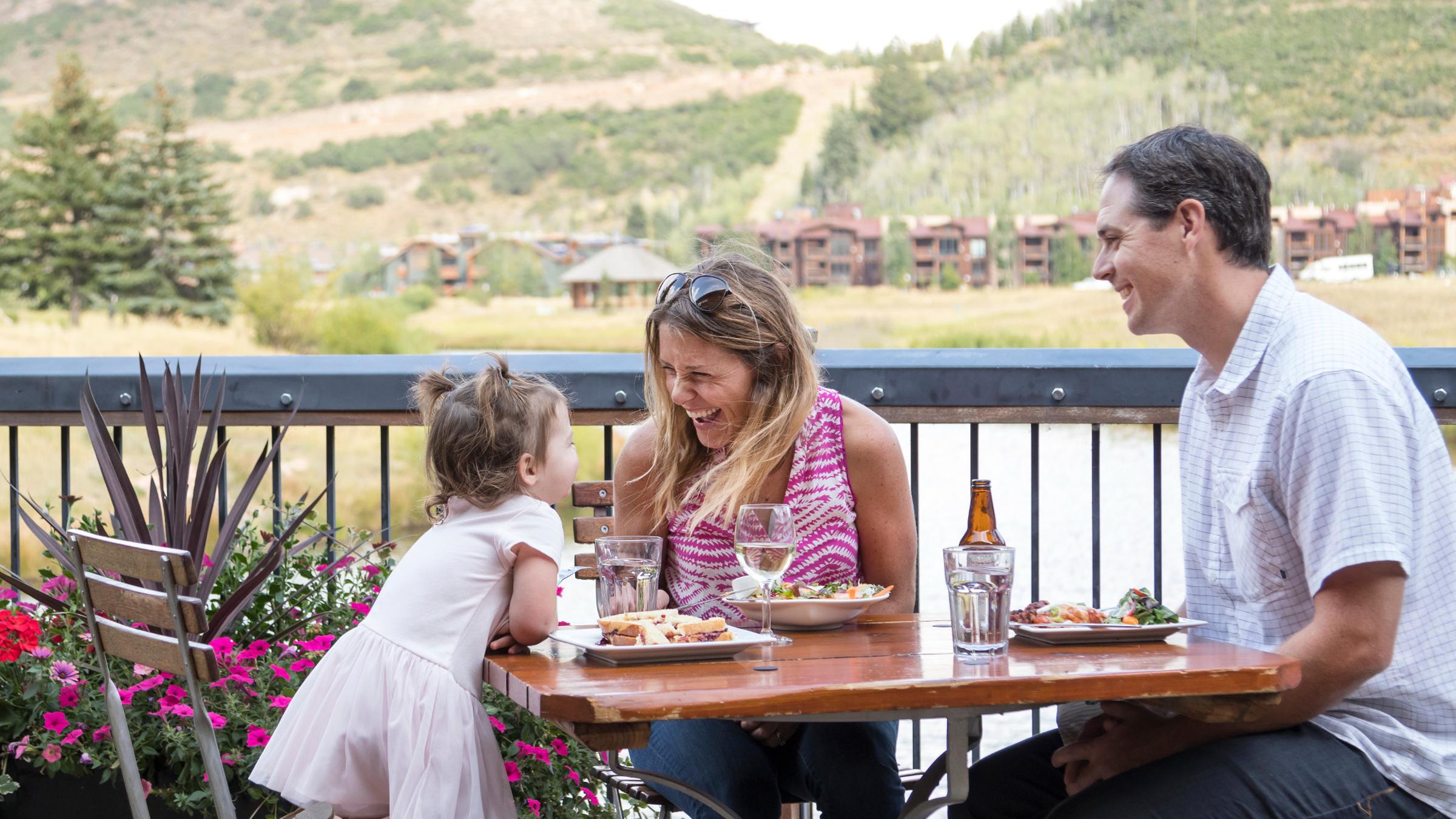 Family eating a meal at Deer Valley Grocery~Cafe in Park City, Utah