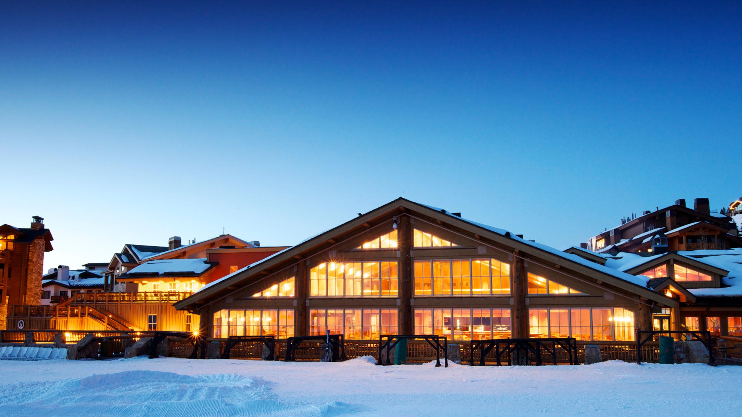 Snowy exterior of Silver Lake Lodge