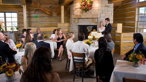 A wedding reception inside Cushings Cabin