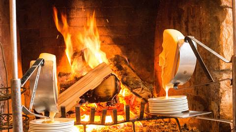 Melting raclette cheese at Deer Valley Resort