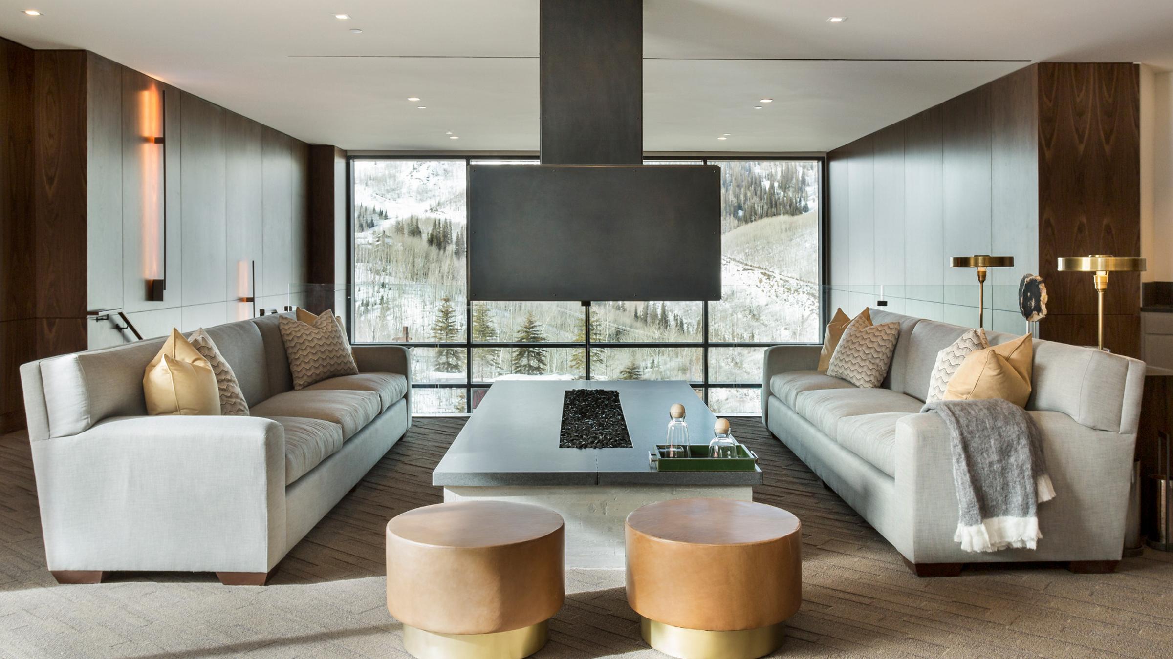 One Empire Pass common sitting area with fireplace
