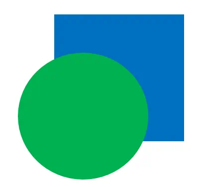 Green circle with blue square behind it