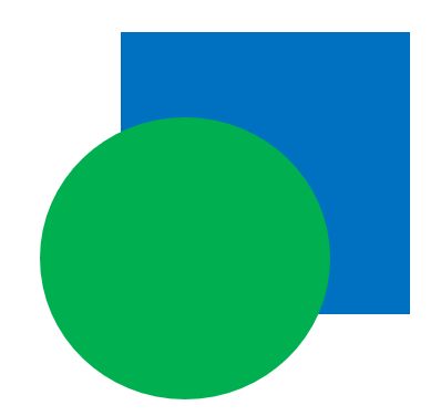 Green circle with blue square behind it